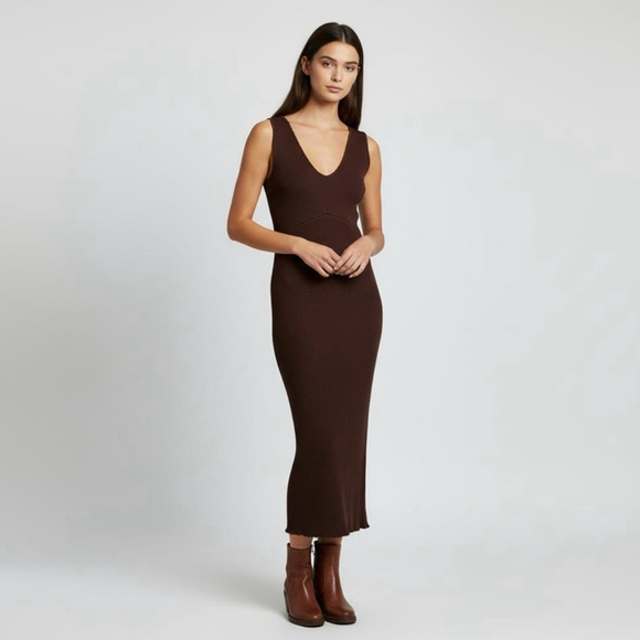 House of Harlow 1960 Dresses & Skirts - House of Harlow 1960 Chocolate Brown Ribbed Knit Sweater Midi Dress Size Large